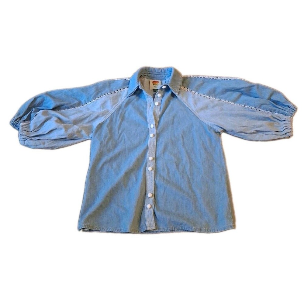 Farm Rio Denim Puff Ballon Sleeve Top Small